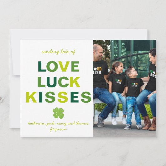 Liebe Luck Kisses Custom Foto Kleeblatt St Patrick Karte (Vorderseite)