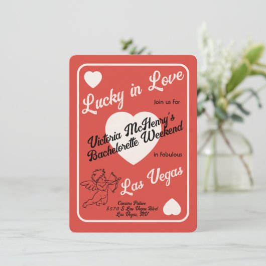 Liebe Lucky Playing Card Bachelorette Wochenende Einladung (Stehend Vorderseite)