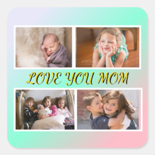 Liebe Mama 4-Foto-Pastell-Hommage Quadratischer Aufkleber