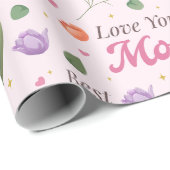Liebe Mama Beste Mutter Florale Typografie Muster Geschenkpapier (Rolleneckpunkt)