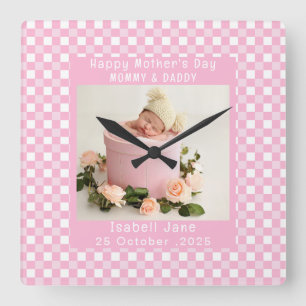 Liebe Mama Einfach Elegant, mädchenhaft Weiß & Ros Quadratische Wanduhr