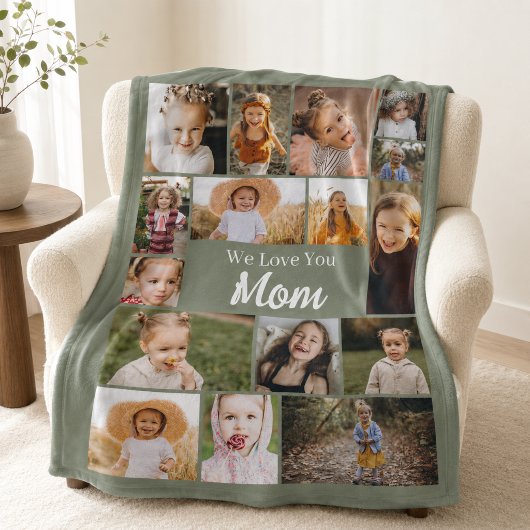 Liebe Mama Foto Sage Green Collage Fleecedecke