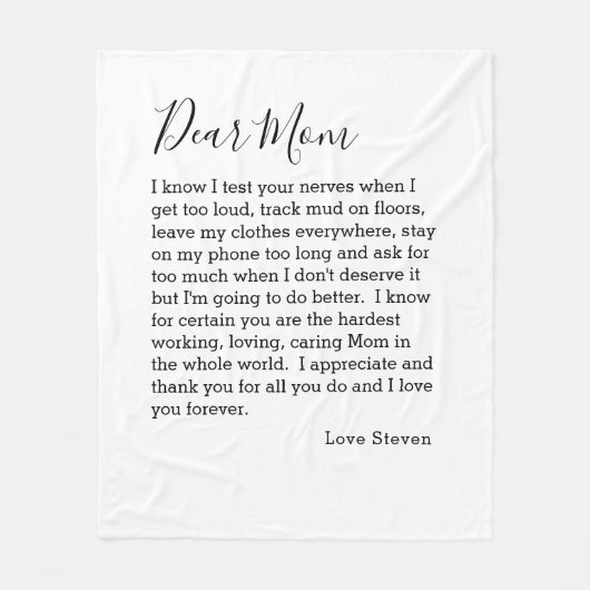 Liebe Mama Liebe Brief von Teenager Personalisiert Fleecedecke (Vorderseite)