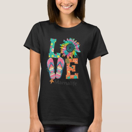 Liebe Mama Life Flip Flops Hippie Sonnenblumen Som T-Shirt (Vorderseite)