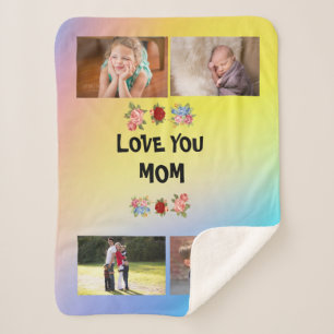 Liebe Mama, Rosen Rosa gelb blau und 4 Fotos Sherpadecke