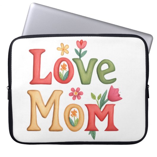 Liebe Mama Text mit Blume Laptopschutzhülle (Vorderseite)
