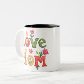 Liebe Mama Text mit Blume Zweifarbige Tasse (Vorderseite Links)