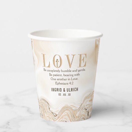 Liebe Marbel Caramel Swirl Scripting Ephesians 4:2 Pappbecher (Vorderseite)