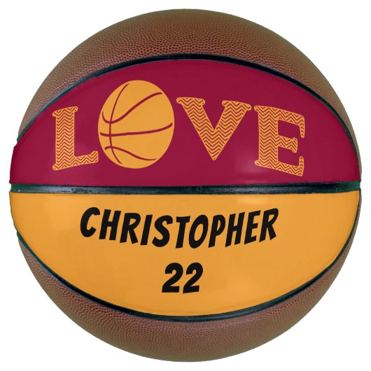 LIEBE Maroon Rot und Golden Gelb Personalisiert Basketball (Vorderseite)