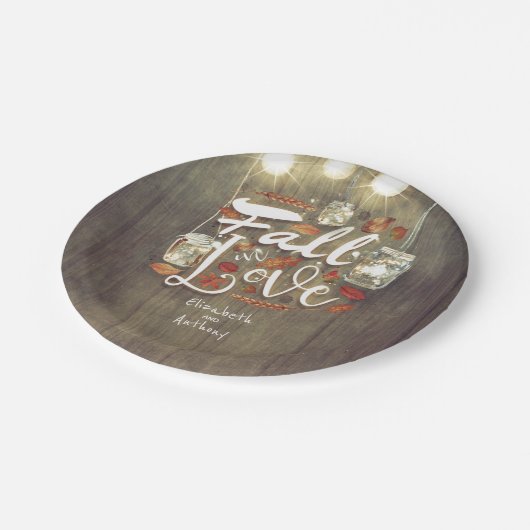 Liebe Mason Jar Lights Rustikale Hochzeit Pappteller (Schrägansicht)