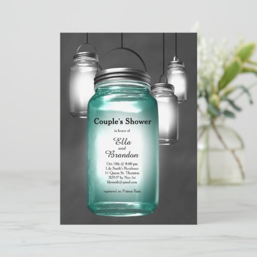 Liebe Mason Jars Couple Dusche Einladung (Stehend Vorderseite)