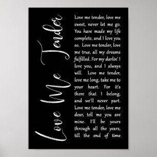 Liebe Me Tender Black Script Song Lyric Print Poster