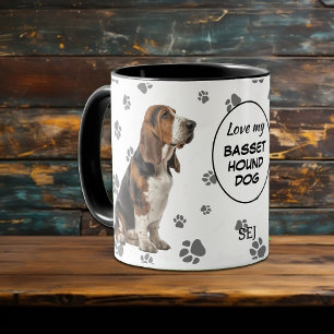 Liebe-mein-Basset-Hound-Hunde-Pfotenabdruck-Muster Tasse