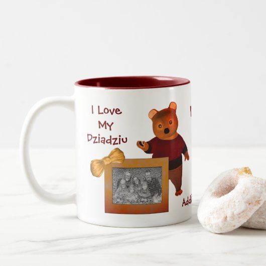 Liebe Mein Dziadziu Niedlicher Bär Polnischer Groß Zweifarbige Tasse (Mit Donut)