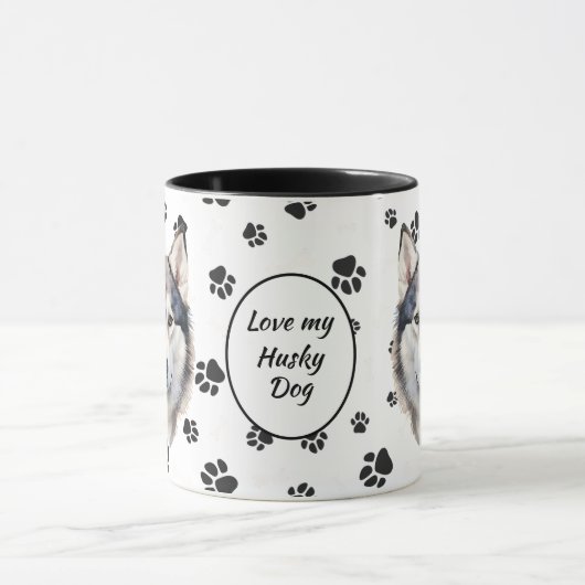 Liebe Mein Husky Dog Pawprint Tasse (Zentrum)