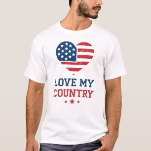 Liebe mein Land Patriotisches Herz USA-Flagge Vint T-Shirt