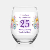 Liebe mein Mann 25-jähriges Jubiläum Blume lila Weinglas Ohne Stiel (Vorderseite)