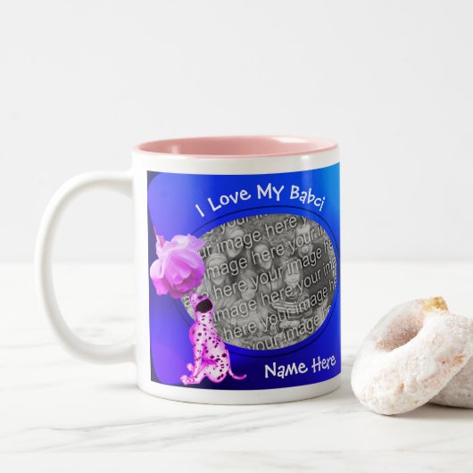 Liebe Meine Babci Welpe Rose Polnisch Großmutter Zweifarbige Tasse (Mit Donut)