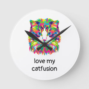 Liebe Meine Catfusion Abstrakte Katze Quarzsäulenu Runde Wanduhr