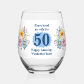 Liebe meine Ehefrau 50 Jahre Blume blau Weinglas Ohne Stiel (Vorderseite)