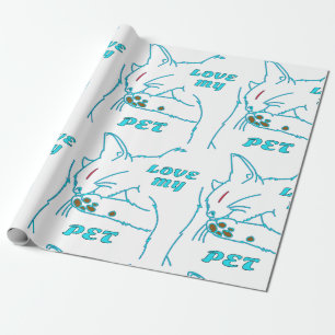 LIEBE MEINE NIEDLICHE AQUA PET CAT GESCHENKPAPIER