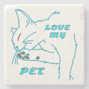 LIEBE MEINE NIEDLICHE AQUA PET CAT STEINUNTERSETZER