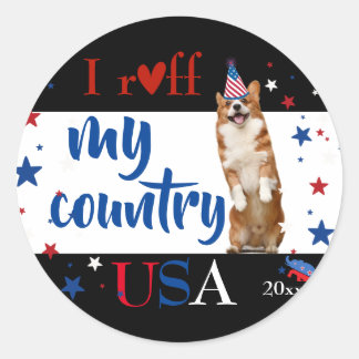 Liebe meinem Land USA corgi dog, Runder Aufkleber