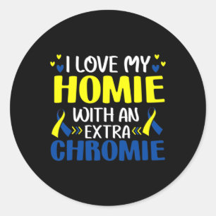 Liebe meiner Heimat mit einem Extra Chromie Trisom Runder Aufkleber