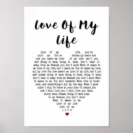 Liebe meines Lebens Herz Song Lyric Wall Art Print Poster (Vorne)