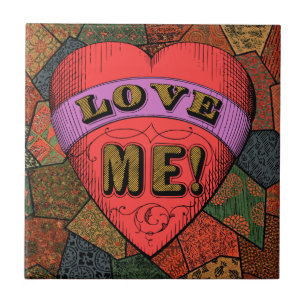 Liebe mich - Vintage-Tattoo-Herz-Keramikfliese Fliese