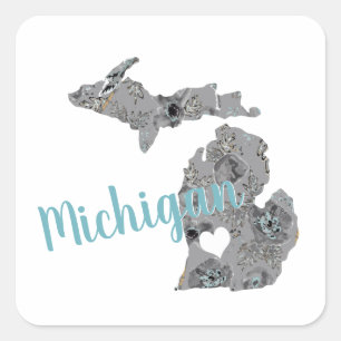 Liebe Michigan Floral gefüllt Silhouette Quadratischer Aufkleber