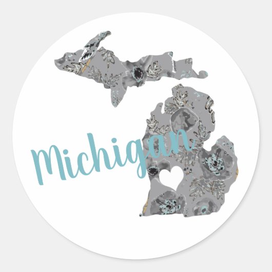 Liebe Michigan Floral gefüllt Silhouette Runder Aufkleber (Vorderseite)