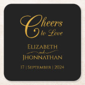 Liebe Minimal Black & Gold Script Hochzeit Rechteckiger Pappuntersetzer (Vorderseite)