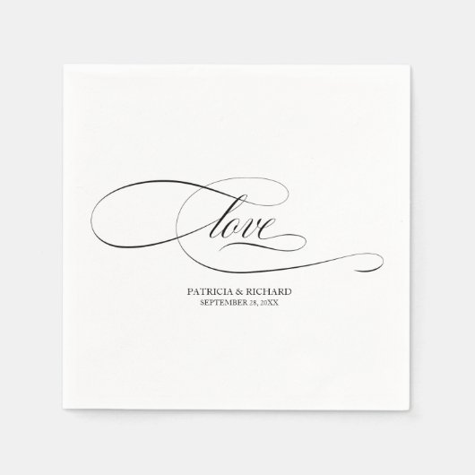 Liebe - Minimalistische Schwarz-Script-Hochzeit Serviette (Vorderseite)