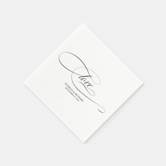 Liebe - Minimalistische Schwarz-Script-Hochzeit Serviette (Ecke)