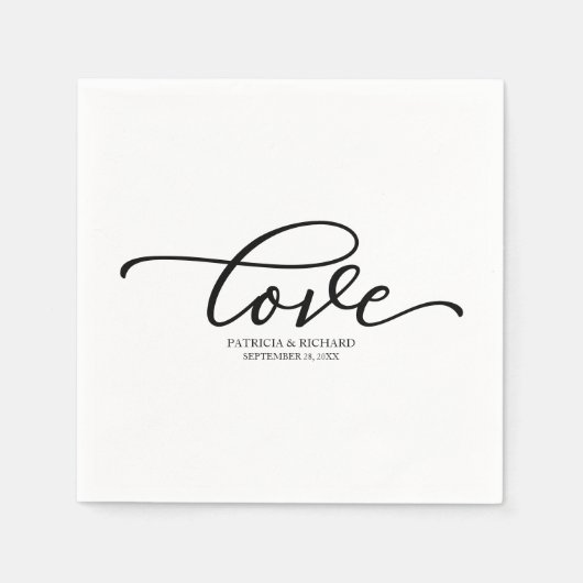 Liebe - Minimalistische Schwarz-Script-Hochzeit Serviette (Vorderseite)