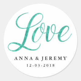 Liebe Mint Watercolor Hochzeitsticker Runder Aufkleber