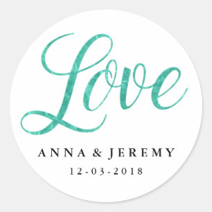 Liebe Mint Watercolor Hochzeitsticker Runder Aufkleber