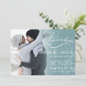 Liebe Mist Foto Save the Date | Eisblau Einladung (Stehend Vorderseite)