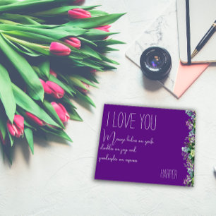 Liebe mit Aquarellblumen lila lustige Postkarte