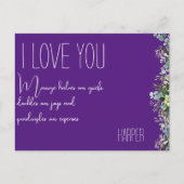 Liebe mit Aquarellblumen lila lustige Postkarte (Vorderseite)