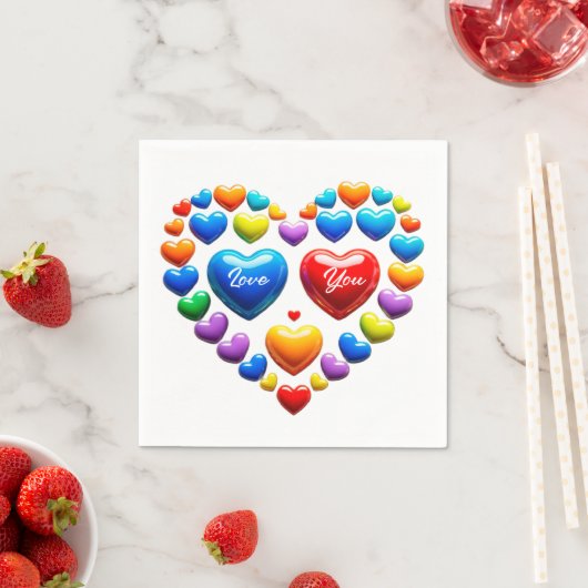 Liebe mit bunten Herzen Serviette (Beispiel)