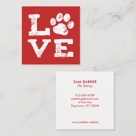 LIEBE mit Dog Paw Print - Pet Care - Dog Walker Quadratische Visitenkarte (Vorne/Hinten)