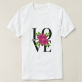 LIEBE mit Dunkelrosa-Rosen-T - Shirt (Design vorne)