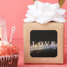 LIEBE mit elektrischen Leuchten Quadratischer Aufkleber