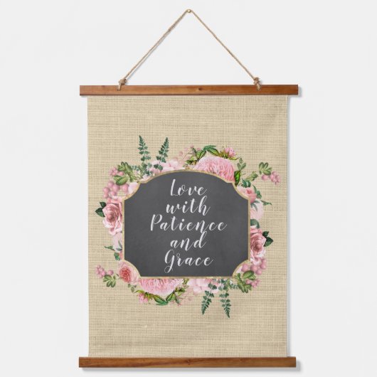 Liebe mit Geduld Zitat Wandteppich Mit Holzrahmen (Vorderseite)