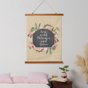 Liebe mit Geduld Zitat Wandteppich Mit Holzrahmen