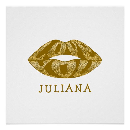 Liebe mit Glitzer-Buchstaben in Lippen Poster (Vorderseite)