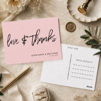 Liebe mit Handschrift dank rosa Postkarte