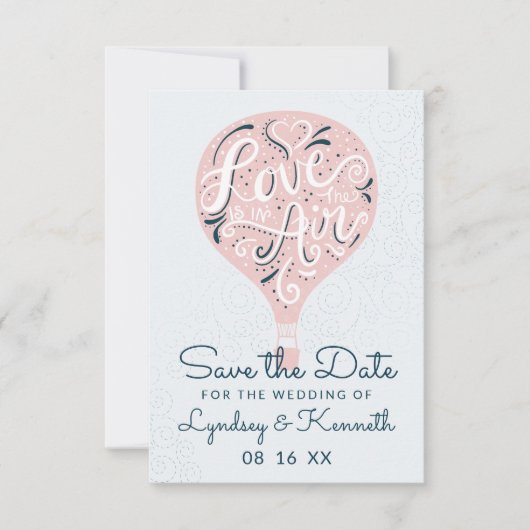 Liebe mit Handschrift Light Pink Hot Air Ballon Save The Date (Vorderseite)